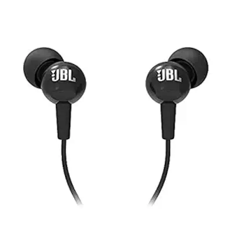 JBL C100SI Wired In Ear Headphones With Mic, Pure Bass Sound, One Button Multi-Function Remote, Premium Metallic Finish, Angled Buds For Comfort Fit (Black)