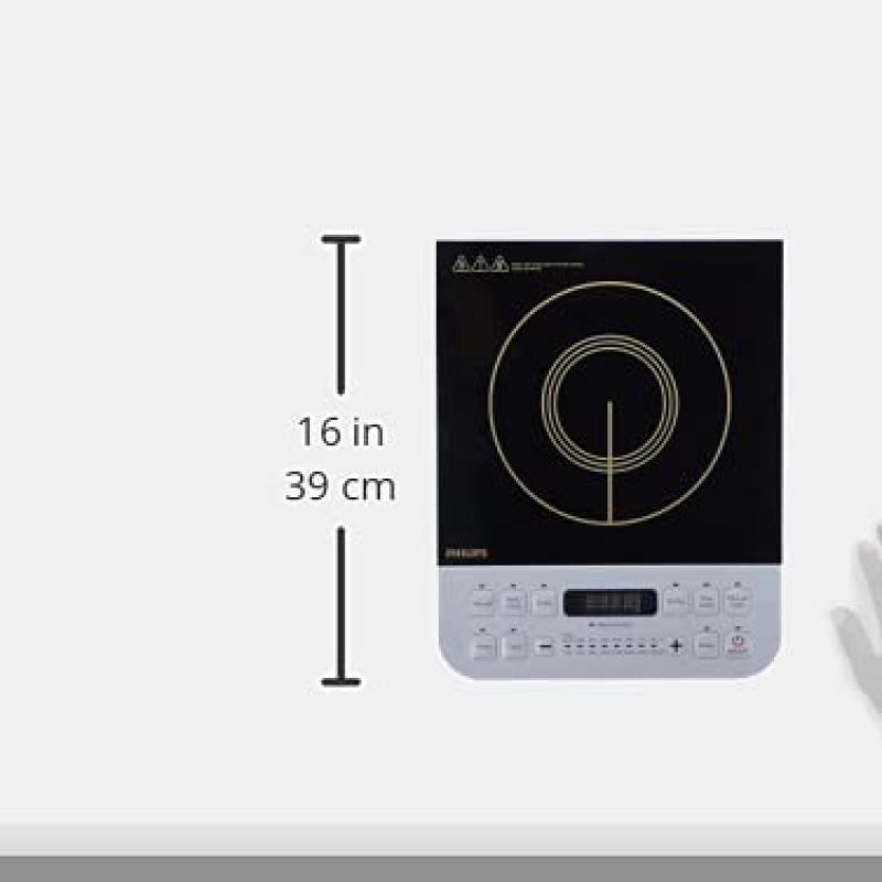 Philips Viva Collection HD4928/01 2100-Watt Induction Cooktop, Soft Touch Button with Crystal Glass (Black)