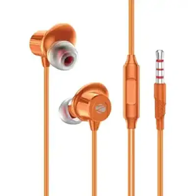 ZEBRONICS Buds 50, 3.5mm, in-Ear, Wired Earphones, in-Line MIC, 10mm Neodymium Bass Drivers, 1.2m Soft Silicon Cable, Magnetic Earbuds, Compatible with Mobile | Tablet | Laptop (Orange)