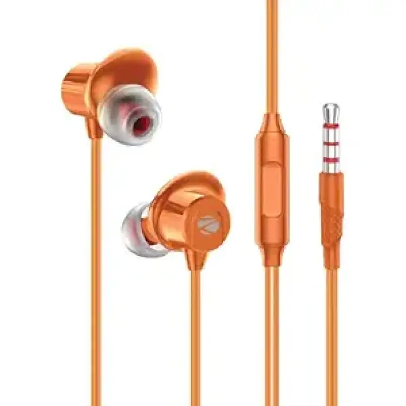 ZEBRONICS Buds 50, 3.5mm, in-Ear, Wired Earphones, in-Line MIC, 10mm Neodymium Bass Drivers, 1.2m Soft Silicon Cable, Magnetic Earbuds, Compatible with Mobile | Tablet | Laptop (Orange)