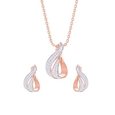 Clara 925 Sterling Silver Agda Pendant Earring Chain Jewellery Set | Rose Gold Rhodium Plated, Swiss Zirconia | Gift for Women & Girls