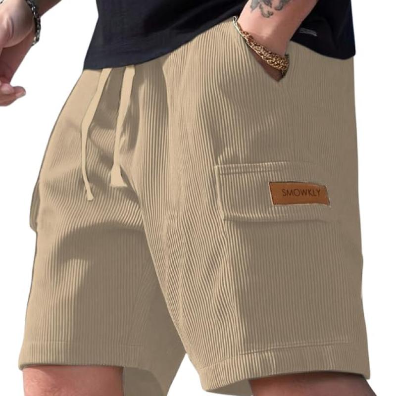 SMOWKLY Authentics Classic Men's Ribbed Polycotton Relaxed Fit Cargo Stretch Shorts || Half Pant with Drawstring & 4 Pockets || Lightweight & Quick Dry