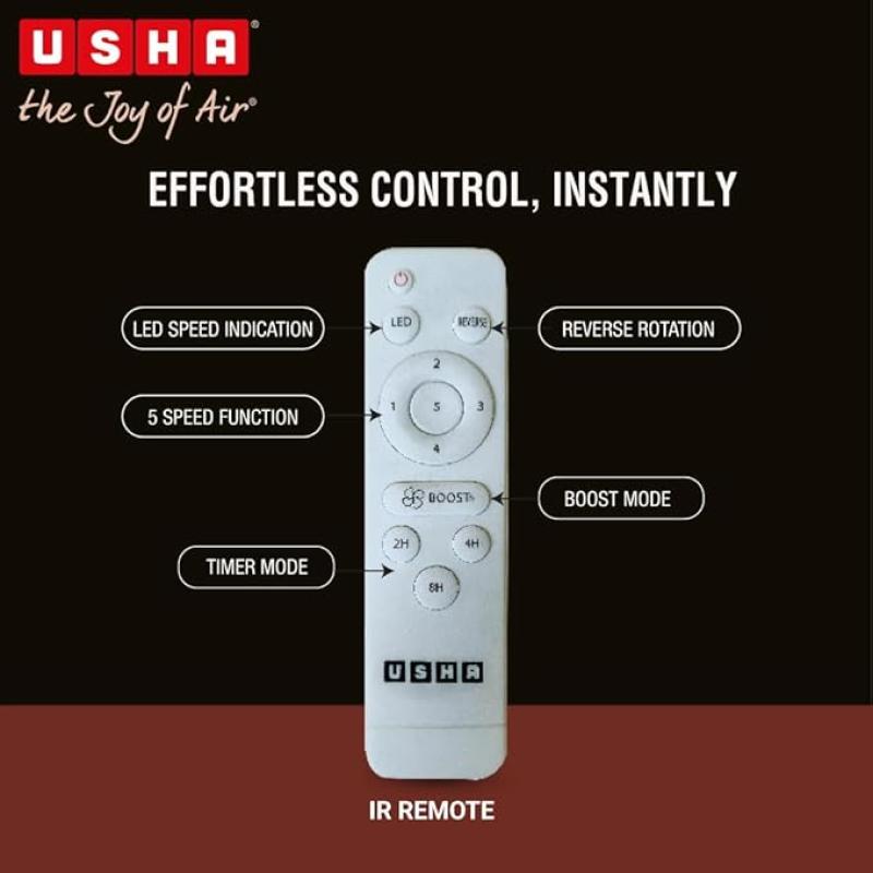 USHA AeroEdge Plus 1200mm BLDC Ceiling Fan with IR Remote | LED Indicator | BEE 5 Star Rated Energy Efficient | 100% Copper Motor | High Air Delivery 220CMM | 2 Year Warranty | (Brown)