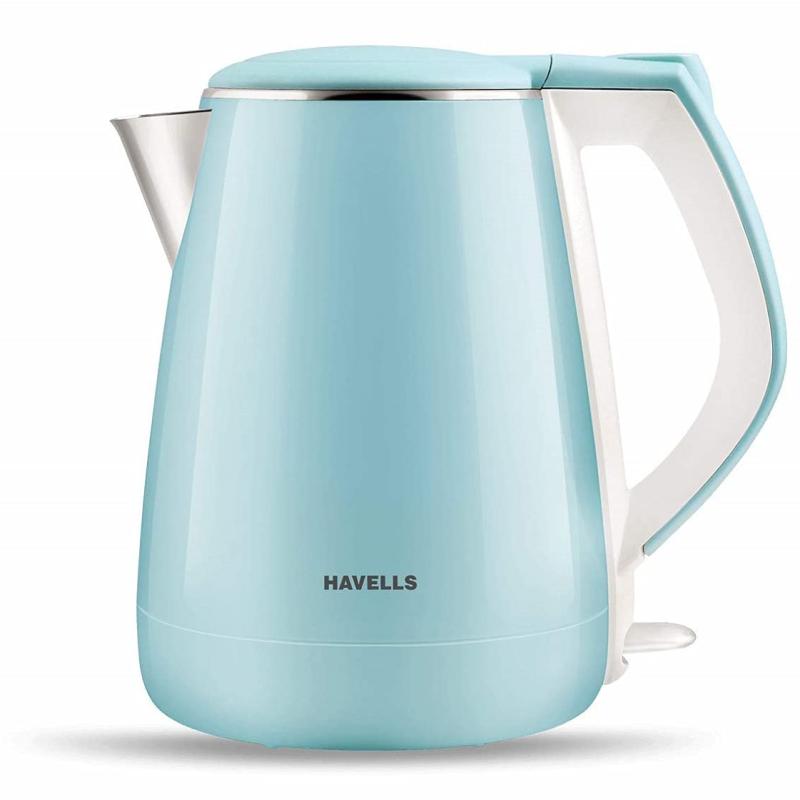 Havells Aqua Plus Electric Kettle 1.2 Litre, 1250 Watt | 304 Stainless Steel Inner Body | Cool Touch Body | Auto Shut-Off |Wider Mouth| 2 Year Warranty (Blue)