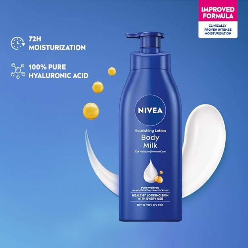 Nivea Body Lotion For Very Dry Skin, Nourishing Body Milk With 2X Almond Oil 72 H Moisturization, For Men & Women, 600 ml