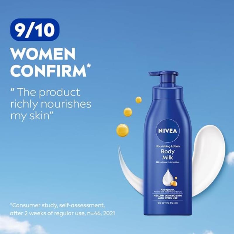 Nivea Body Lotion For Very Dry Skin, Nourishing Body Milk With 2X Almond Oil 72 H Moisturization, For Men & Women, 600 ml