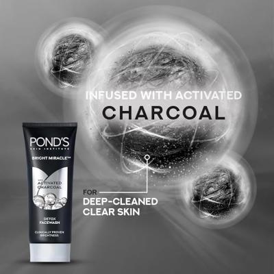 Pond's Pure Detox Anti-Pollution Purity Face Wash With Activated Charcoal Deep Cleans Impurities Dirt And Pollution For 2X Brighter Glowing Skin,150 g