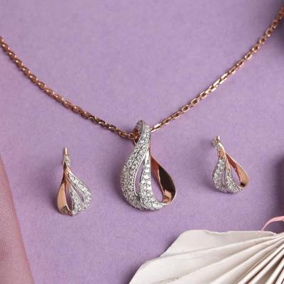 Clara 925 Sterling Silver Agda Pendant Earring Chain Jewellery Set | Rose Gold Rhodium Plated, Swiss Zirconia | Gift for Women & Girls