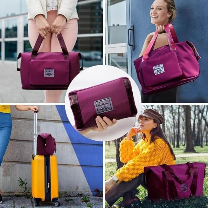 Wazdorf 41 Liter Expandable Travel Bags for Women, Duffle Bags for Women Luggage, Foldable Vanity Traveling Bag, Waterproof Hand Bag for Ladies Personal Items (Wine)