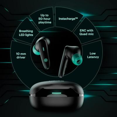 Noise Buds VS402 in Ear Truly Wireless Earbuds with 50H of Playtime, Low Latency, Quad Mic with ENC, Instacharge(10 Min=120 Min),10Mm Driver, BT V5.3, Breathing LED Lights (Neon Black)