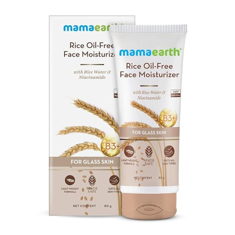 Mamaearth Rice Oil-Free Face Moisturizer for Oily Skin | With Rice Water & Niacinamide for Glass Skin | 24-Hour Hydration | Brightens Skin Tone | 80g