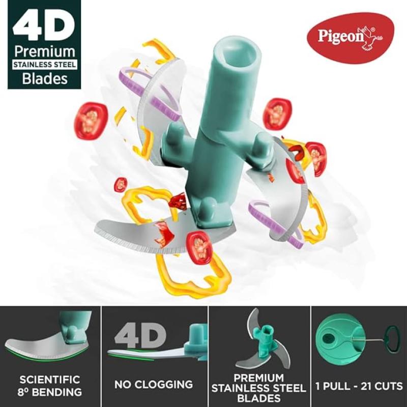 Pigeon Polypropylene Mini Handy and Compact Chopper with 3 Blades for Effortlessly Chopping Vegetables and Fruits for Your Kitchen (12420, Green, 400 ml)