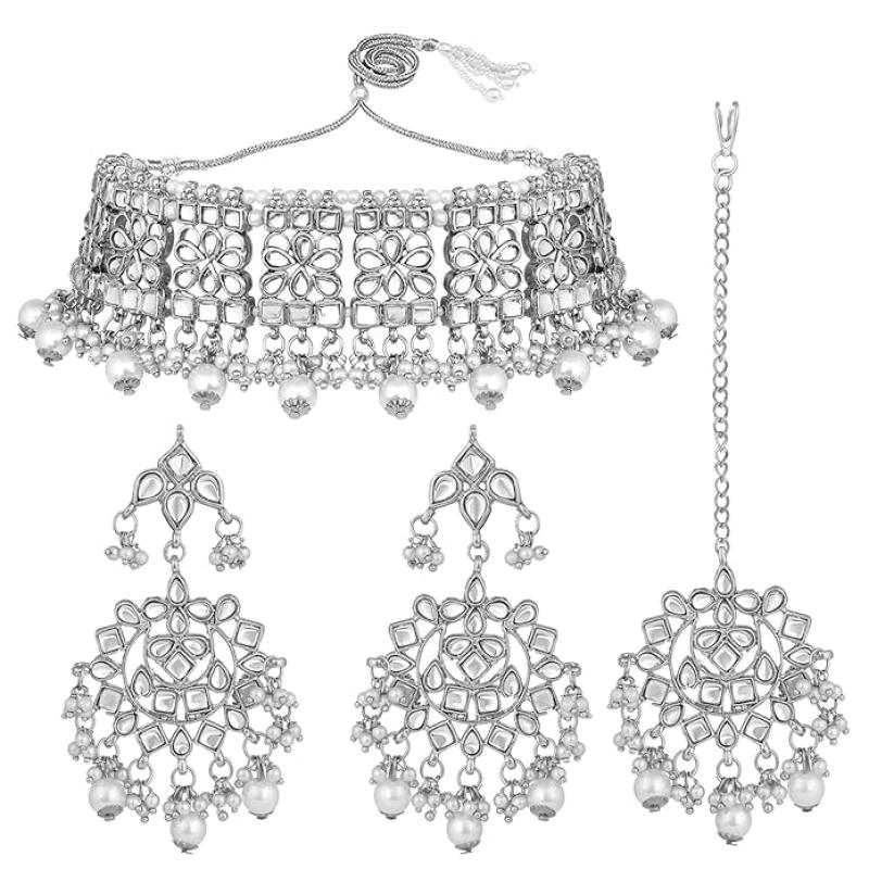 Peora Ethnic Indian Traditional Jewellery Kundan Choker Necklace Earring Maang Tikka Set Gift for Women Girls
