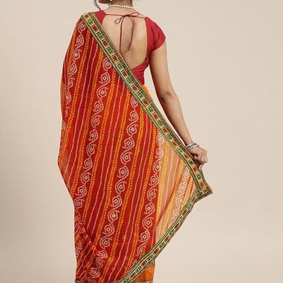 arriva fab Women's Georgette Half & Half Bandhani Printed Saree With Unstitched Blouse