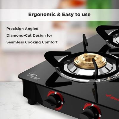 Butterfly Smart 4 Burner Glass Top Gas Stove | Manual Ignition | Scratch Resistant Toughened Glass | Brass Burners | Skid-proof Legs | 1 Year Manufacturer's Warranty | Black