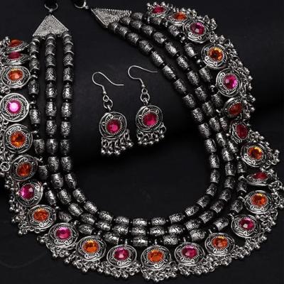 Shining Diva Fashion Latest Stylish Fancy Oxidised Silver Tribal Necklace Jewellery Set for Women , Multicolour, One