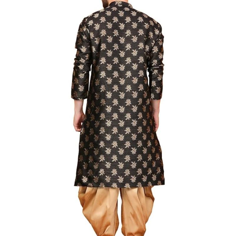 Over Crowd Men Ethnic Gold Leaves 100% pure Jacquard Kurta & Aladdin salwar special for Lohri & New Year, In Panjabi Style