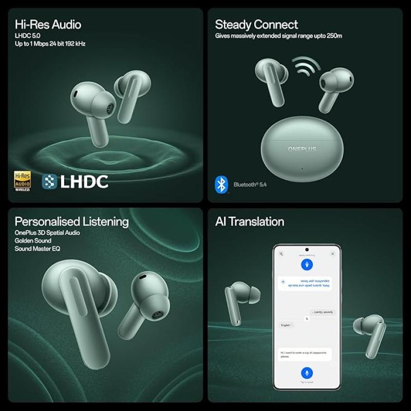 OnePlus Buds 4 TWS Earbuds with Upto 55dB Real-time ANC, Adaptive Mode, Dual Drivers and DACs, 3D Audio, Upto 45hrs Music Playback, Dual-Device connectivity, 47ms Low Latency, Storm Gray
