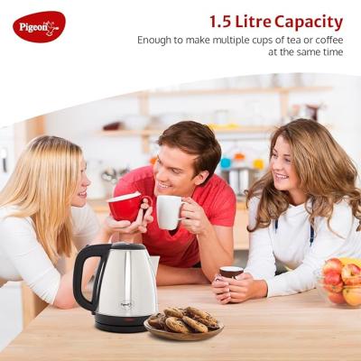 Pigeon by Stovekraft Amaze Plus Electric Kettle (14289) with Stainless Steel Body, 1.5 litre, used for boiling Water, making tea and coffee, instant noodles, soup etc. (Silver)