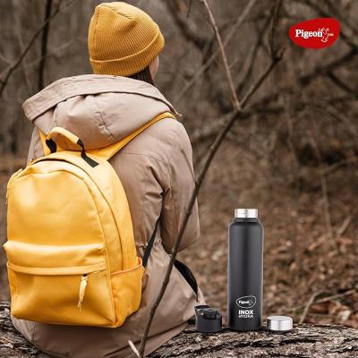 Pigeon Plastic, Stainless Steel Inox Hydra Duo, Dual Cap, Flipper And Fridge In One Bottle, Easy To Use, Multipurpose All In One Bottle 900Ml, Black