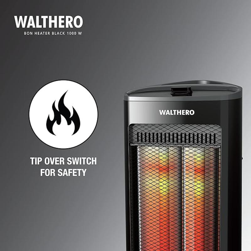 Havells Walthero 1000 Watt Room Heater with Two Carbon Heating Tubes| Tip Over Protection| Silent Operation| Anti Rust Protection| 2 years Manufacturer Warranty (Black)