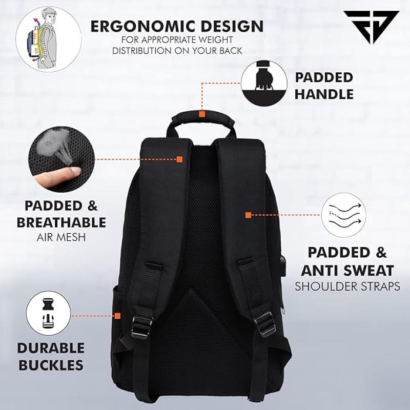 FUR JADEN Anti Theft Number Lock Backpack Bag with 15.6 Inch Laptop Compartment, USB Charging Port & Organizer Pocket for Men Women Boys Girls